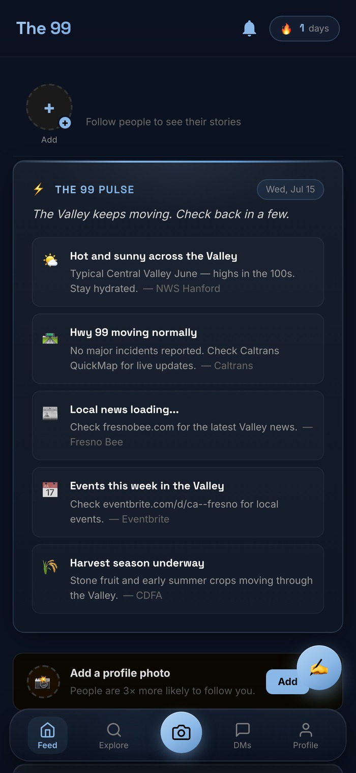 The 99 Social home feed